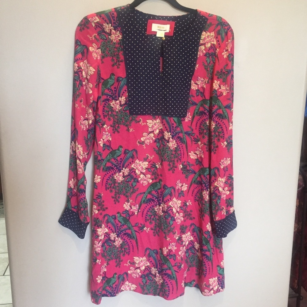 Maeve pink navy dress with green birds sz 4 NWOT